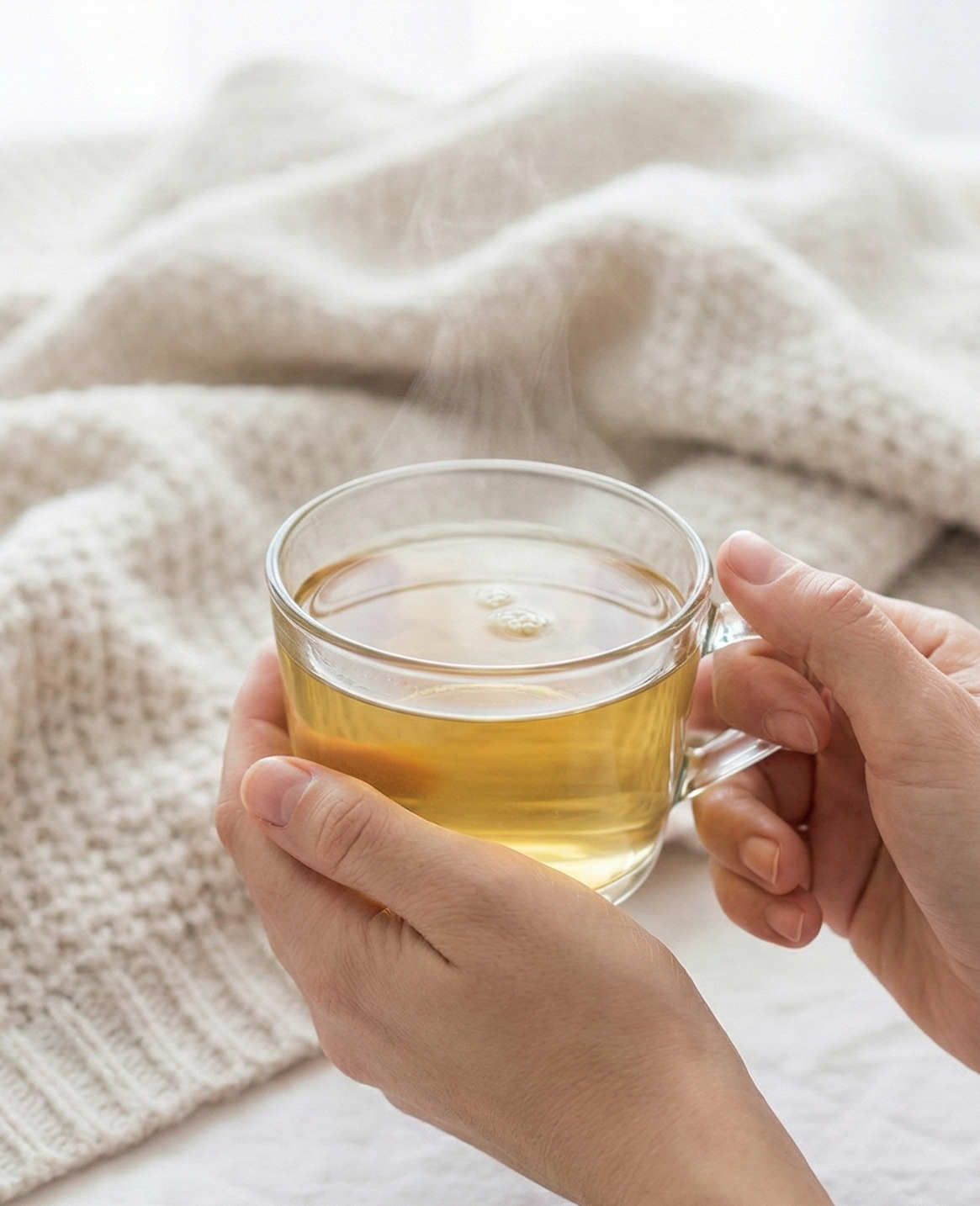 Hände halten eine Tasse Kräutertee