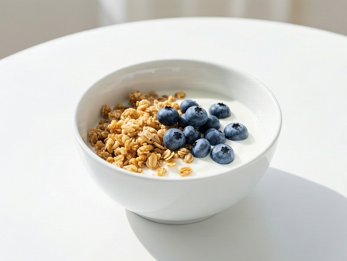 Leichtes Frühstück mit Joghurt und Blaubeeren